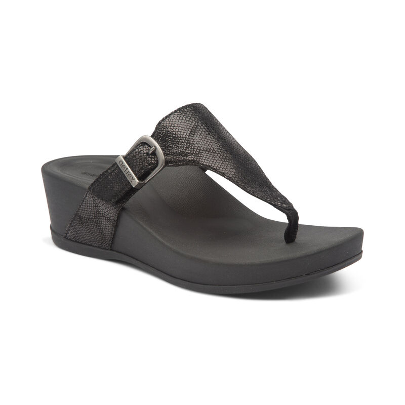 Aetrex Womens Kate Thong Wedges Black - SEOwbKM5l